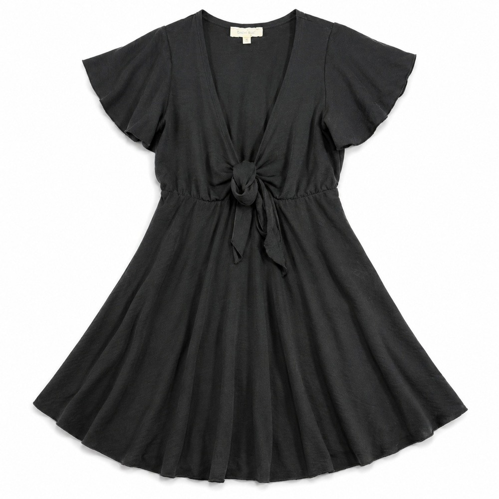Jessica Simpson Black Tie Front Flutter Sleeve Fit & Flare Dress Small